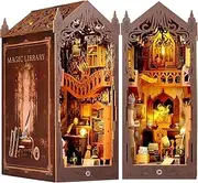 ZALLUC Book Nook Kit Magic Store with LED Light, Miniature House Kit for Birthday Christmas Halloween, 3D Wooden Bookends Puzzle, Bookshelf Decor for Adults, Teens, Beginners (Magic Bookstore)
