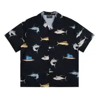 在飛比找蝦皮購物優惠-2024新款男士夏季美式時尚品牌時尚寬鬆香港韓國休閒漫畫魚紋