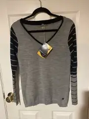 Smartwool Womens Merino Wool Sweater Gray Striped V-Neck Pullover Size: M