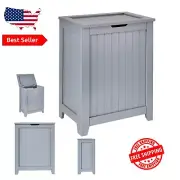 Durable Grey Wainscot Wooden Hamper for Bedroom, Bathroom, and Laundry Room