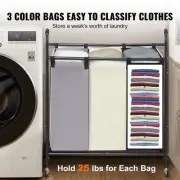 3-Section Heavy Duty Laundry Sorter Cart with Lockable Wheels, 0.04m Diameter