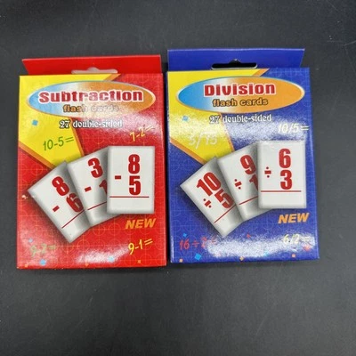 Set of 2 Learning Flash Cards Subtraction /Division Numbers Math Educational !