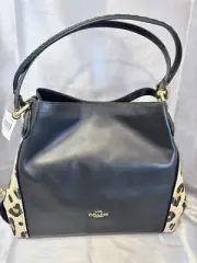 COACH Edie 31 Shoulder Bag Leather Blocked Leopard Print BLACK Rivets 32728 NWT