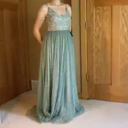 Adrianna Papell Cluny Dress Size 4 Aqua Mist Lace Net Formal Gown