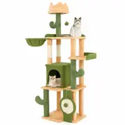 Costway 1.6m Deluxe Cat Tree Tower Indoor Pet Furniture Cando House w/Sisal Scratching Post Green