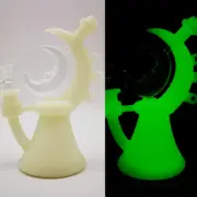 7" Smoking Hookah Moon Teapot Silicone Hand Pipe Glow in the Dark Pipes White