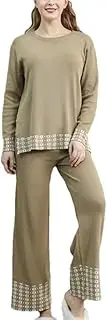 [Generic] Women Knitted 2 Piece Set Long Sleeve O-Neck Pullover Sweater High Waist Wide Leg Pants Tracksuit Sets Lounge Sets