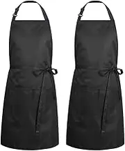 Vivva 2 Pack Adjustable Bib Apron Extra Large 70x 80cm(WxH) Waterproof with 3 Pockets Black Cooking Kitchen Aprons for BBQ Drawing, Women Men Chef Crafting