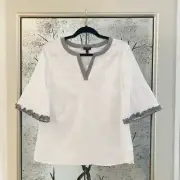 NWT Talbots $80 Women's Small White Black Gray Gingham Print Top Tunic Blouse