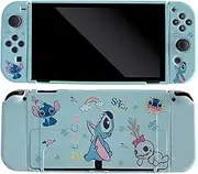 Cute Stitch Case Compatible with Nintendo Switch OLED, Dockable Case Cover, Ergonomic Soft TPU Grip Case for Joycon, Sparkle Skin Set