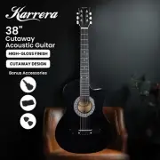 38in Black Karrera Acoustic Guitar With Pick Guard Bag Strap