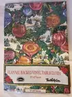 VTG Christmas Ornaments Tablecloth Vinyl Flannel Back Town & Country 52" Square