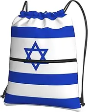 EdWal Israeli Flag Print Drawstring Backpack Gym Bags Sports Bags With Zipper Pocket For Travel Swimming Beach, Black, One Size