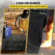 Fire Blankets 2 Pack Welding Blankets 6' x 10' Fire Suppression Blanket Flame Retardant Blanket Black Fire Emergency Blankets Fiberglass Fire Retardant