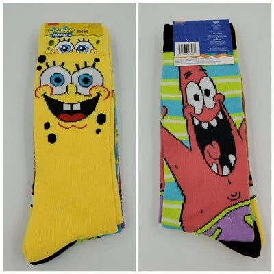 2 Pair Spongebob Crew Socks, Adult Shoe Size 6-12, Patrick, Nickelodeon, L3 MP