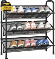 3 Tier Shoe Rack for Closet Mesh Fabric Narrow Metal Shoe Racks, Small Shoe Stor