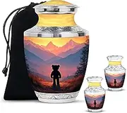 Cremation Keepsake Urns for Human Adult Ashes, Memorial Gift for Sister, Teddy Bear Theme Urn Ash for Male & Female, Combo, Dark Blue (10 Inch & 3 Inch Mini Set of 2)