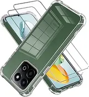 LYZXMY Case for Honor 200 Smart 5G Transparent Mobile Phone Case + 2 Pieces Tempered Glass Screen Protector Case Soft Silicone TPU Anti-Scratch Anti Collision Clear Case