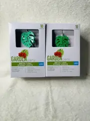 2-Garden Party Metal Leaf String Light Set Indoor LED 10 Light Green