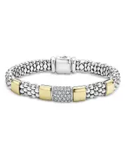 Lagos Sterling Silver & 18K Gold High Bar Diamond Bracelet, 8 - Exclusive