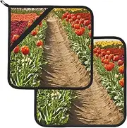 2 Pack Pot Holders for Kitchen Heat Resistant Potholders Varied Gardens Pot Holders Set Washable Hot Pads with Loop Non Slip Potholders for Cooking Baking BBQ Microwave 8 x 8 Inch