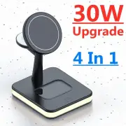 30W 4 in 1 Magnetic Wireless Charger Lamp for iPhone 12 13 14 Pro Max Mini Apple Watch Airpods Fast Charging Dock Statio