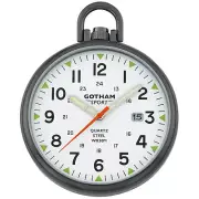 Gotham Men's Sport Series Stainless Steel Analog Quartz Date Pocket Watch