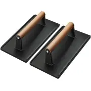 Cast Iron Grill Press-2PCS Heavy Duty Bacon/Burger/Griddle/Chef Press with Wo...