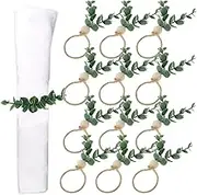 Eucalyptus Napkin Rings Set of 12, Spring Easter Napkin Rings, Leaf Napkin Rings, Wood Bead Green Leaves Napkin Holders, Farmhouse Napkin Rings for Weddings Easter Christmas Party Table Decoration/285