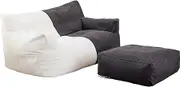 EdNey Bean Bag Chair Cover Without Filling, Large Bean Bags Lazy Sofa Cover for Adults, Velvet Cotton Giant Living Room Beanbags Replacement Cover Indoor Outdoor,Beige White+Dark Gray