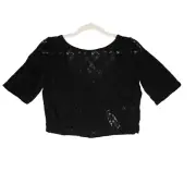 NEW By Anthropologie Crop Lace Blouse Womens S Black Sheer Stretchy Top NWT $68
