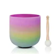 CVNC 6 Inch B Rainbow Colored Chakra Crystal Singing Bowl Rubber Mallet