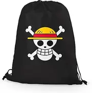 SMARTYPANTS Black One Piece Skull Drawstring Bag - Anime Monkey Luffy Rubber Manga Gym Football Swimming Dance Back to School Nursery Primary Backpack Gift Present