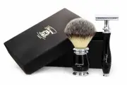 Synthetic Hair Shaving Brush in Black with Double Edge Safety Razor for Men Gift