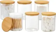 6 Pack Glass Qtip Holder, Apothecary Jars with Lids 3" x 3-5/8", 6