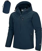 [Outdoor Ventures] Men's Lightweight Waterproof Jacket Windproof Rain Coats Pack Away Hooded Jackets Windbreaker for Camping Fishing Running Cycling