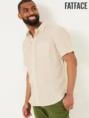 FatFace Natural Short Sleeve Linen Leaf Print 100% Linen Shirt (AJ5244) | $120