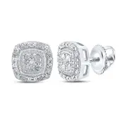 14k White Gold Round Diamond Cluster Earrings 1/10 Cttw