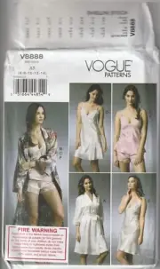 Vogue Sewing Pattern V8888 Miss Easy Robe Camisole Slip & Panties Sz 6-14