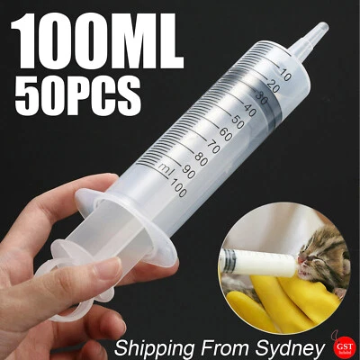 50x 100ml Plastic Syringes Measuring Hydroponics Nutrient Slip Tip Disposable AU