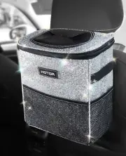 Car Trash Can with Lid and Storage Pockets 2 Gallons Sparkle Silver Hotor