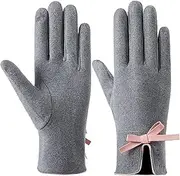 [Generic] Womens Winter Gloves With Touchscreen Fingers,Cold Weather Stretch Fleece Lined Gloves | Warm Cozy Soft Gloves With Touchscreen Driving Fingers, Winter Texting Gloves Bow Cuff Design For Cold Weather,
