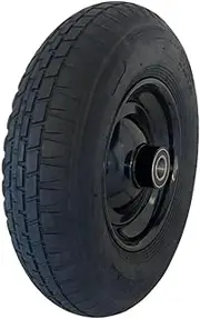 D2U 16-inch Narrow Wheelbarow Wheel Replacement Air-Filled Wheel with Black Steel Rim, 400mm Radius, 25.4mm Bearing Hub, 100mm Length, 90mm Tire Width - Rubber Tire for Wheelbarrows - (Pack of 1)