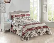 Rugs 4 Less Rustic Striped Southwestern Quilt Stitched Western Bedspread Bedding Set with Beige Brown Burgundy Turquoise Tribal Native American Patterns - Colorado (King/Cal-Kin)
