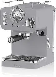 [Swan] SK22110GRN Retro Espresso Plastic Coffee Machine with Milk Frother, Steam Pressure Control, 1.2L Detachable Water Tank, 1100W, Retro Grey