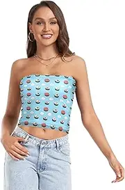 [RPLIFE] Sushi Blue Crop Tube Top Strapless Cami, Sheer Tube Tops, Trendy Crop Tops (S)