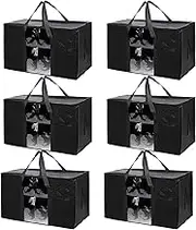 6 Pack Large Moving Bags Comforter and Blanket Storage Bags for Closet Moving Boxes Boxes College Dorm Packing Supplies Foldable Heavy-Duty Tote with Window(Black-6pack)