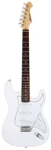 Aria STG-003 Electric Guitar White, Solid Basswood Body, Maple Bolt-on Neck, Rosewood Fingerboard, 3 Aria OS-1 Single Coil Pickups