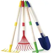 Play22 Kids Garden Tool Set Toy 4-Piece - Shovel, Rake, Hoe, Leaf Rake, Woode...