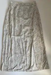 Sportsgirl Paisley Boho Midi, Linen Blend Skirt w/Split RRP $69.95 - Size 10
